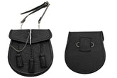 SZCO 8-inch Celtic Knot Leather Sporran in black leather, front view